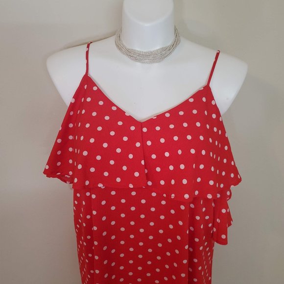 Umgee | Cold Shoulder red Ruffle dot Dress size L - Picture 5 of 12